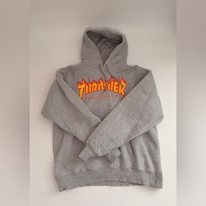 Thrasher Gray Hoodie with Orange Flame Logo